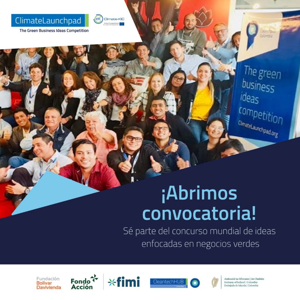 Se observa grupo de estudiantes haciendo gesto de que es una excelente oportunidad ya que se abrió la convocatoria ClimaLaunchpad para ideas de negocios en tecnologías limpias
