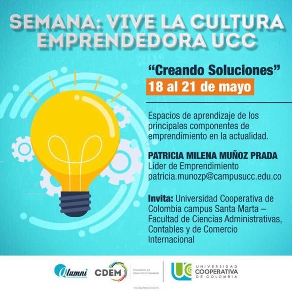 Banner de invitación a la semana: Vive la cultura emprendedora UCC del 18 al 21 de Mayo de 2021