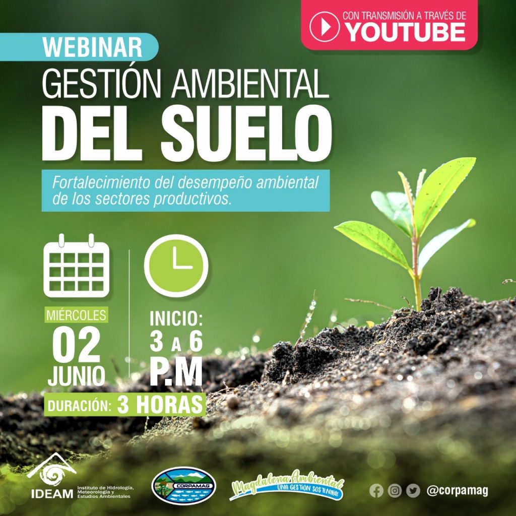 Banner de invitación a webinar sobre gestión ambiental del suelo organizado por oficina de Planeación - Corpamag 